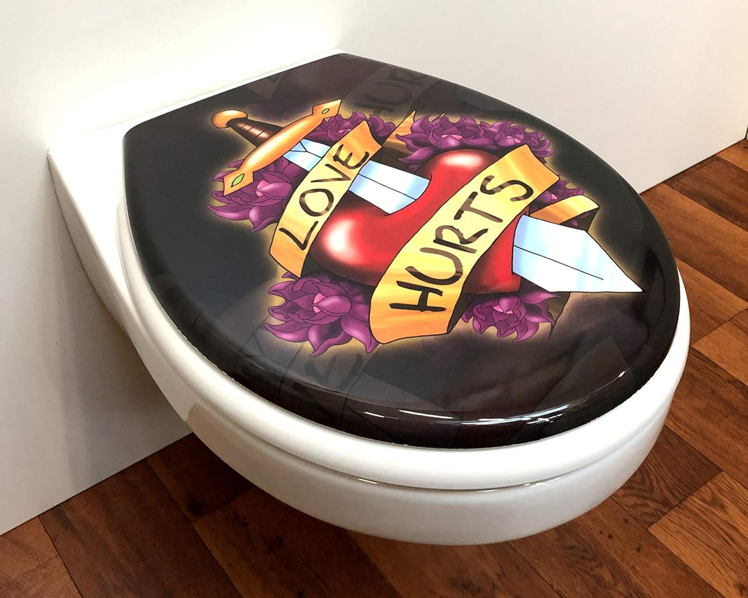ADOB Design WC Sitz Love Hurts Klobrille Klodeckel Toilettendeckel aus Duroplast, Absenkautomatik, S