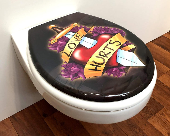 ADOB Design WC Sitz Love Hurts Klobrille Klodeckel Toilettendeckel aus Duroplast, Absenkautomatik, S