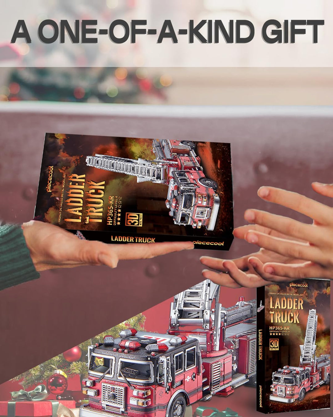 Piececool 3D Puzzle Metall Leiter Truck, Klassische Transport Feuerwehrauto Handwerk Modellbausätze