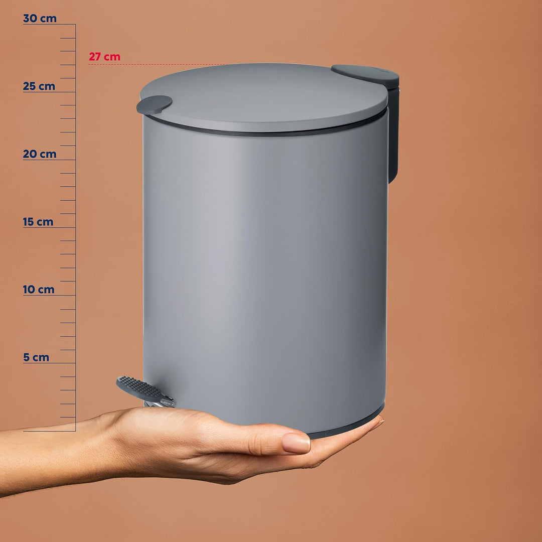 kela Kosmetikeimer Mats, 5 L, Ø 20,5 cm, Metall, hellgrau, Silent-Close, herausnehmbarer Inneneimer