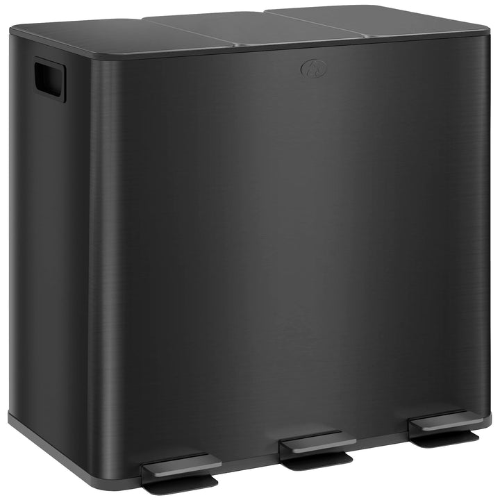 HOMCOM Mülleimer Küche 3 x 15 L Treteimer mit Softclose-Deckel und Pedal Mülltrennsystem 3 Fächer in
