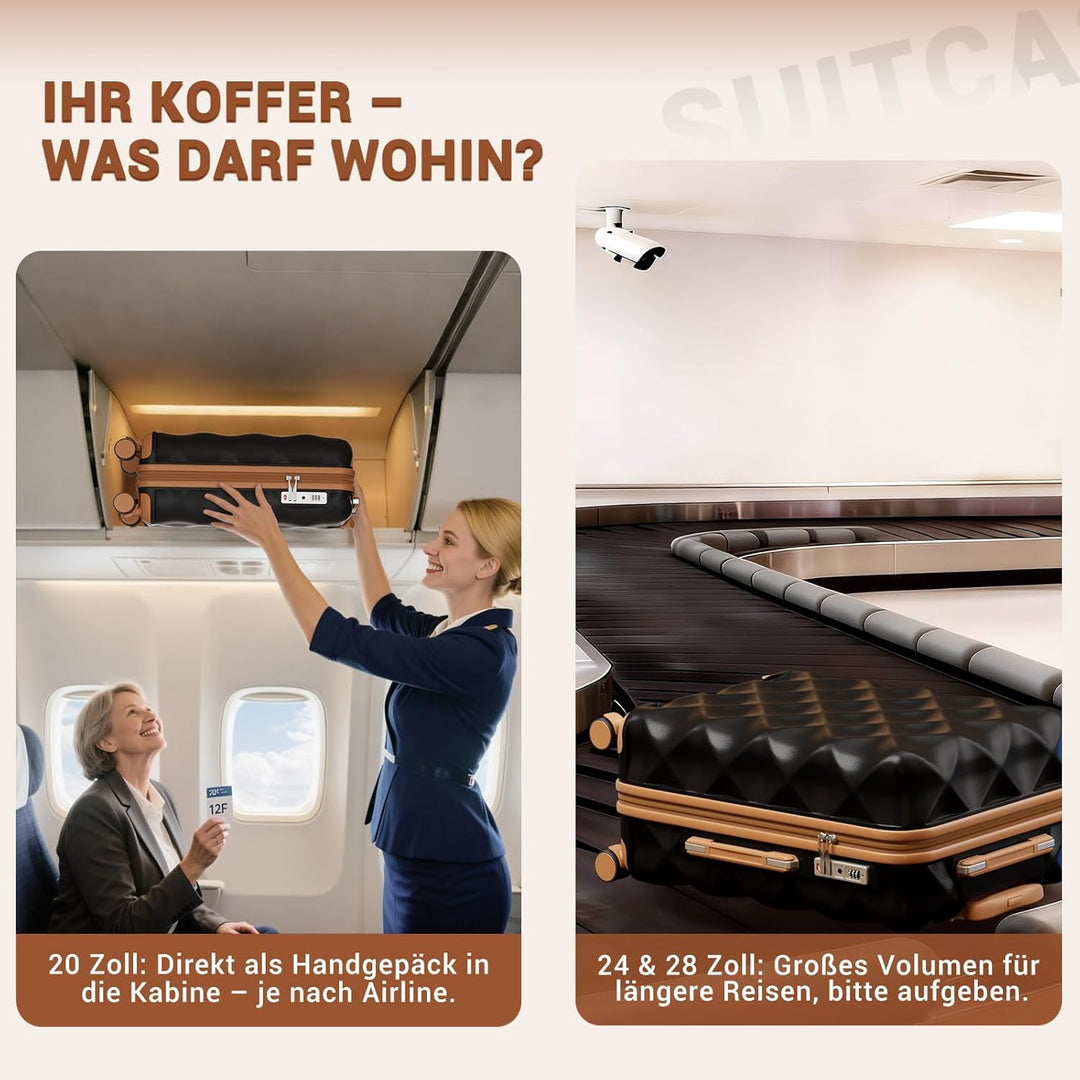 British Traveller Handgepäckkoffer 54x36.5x21.5 cm Leichter Reisekoffer aus ABS+PC mit TSA-Schloss,