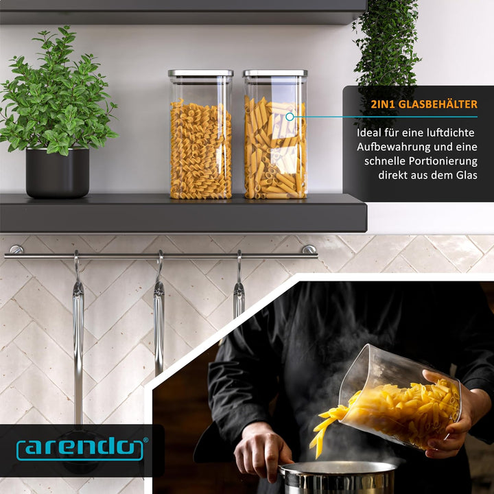 Arendo - Vorratsbehälter 1650ml mit Deckel Edelstahl - 6er Set - Behälter aus Glas – hitzebeständig