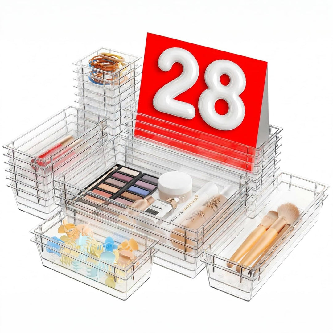 A-LuGei【Transparent 28er Schubladen Organizer,【Upgrade auf 5 Grössen】 Schminktisch Organizer Schubla
