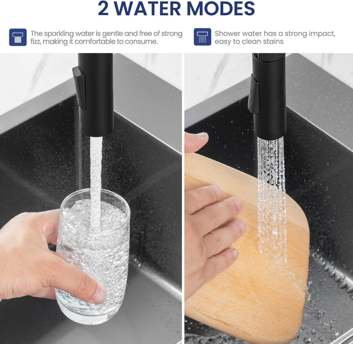CECIPA Spülbecken Set 65x45 cm mit U-Form Wasserhahn Küche, Granit Küchenspüle Schwarz mit Abtropffl