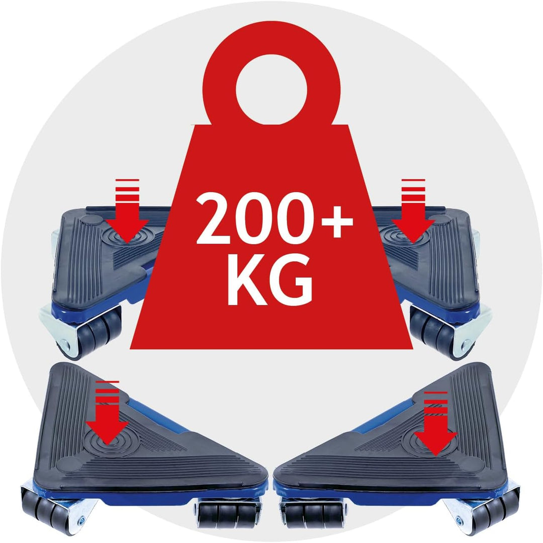 SPARES2GO Rollen-Heberäder für Kühl-/Gefrierschrank-Kühlschränke (4 x Rollen, 1 x Hebestange)