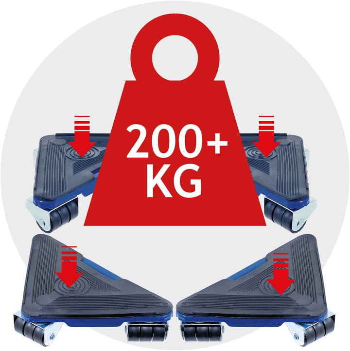 SPARES2GO Rollen-Heberäder für Kühl-/Gefrierschrank-Kühlschränke (4 x Rollen, 1 x Hebestange)
