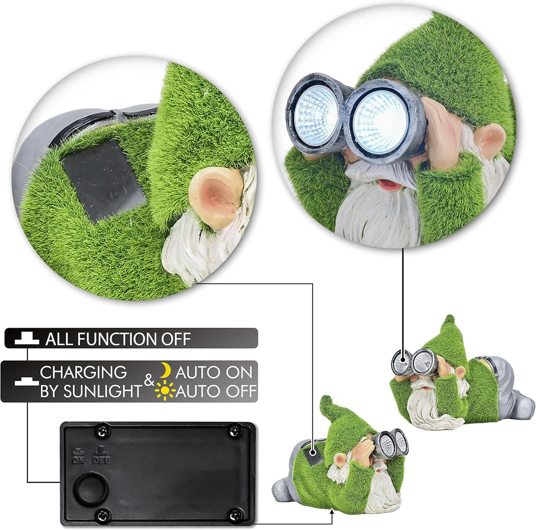 TERESA'S COLLECTIONS Lustig Gartenzwerge Gartendeko für Draussen Zwerge Figur mit Solarleuchte beflo