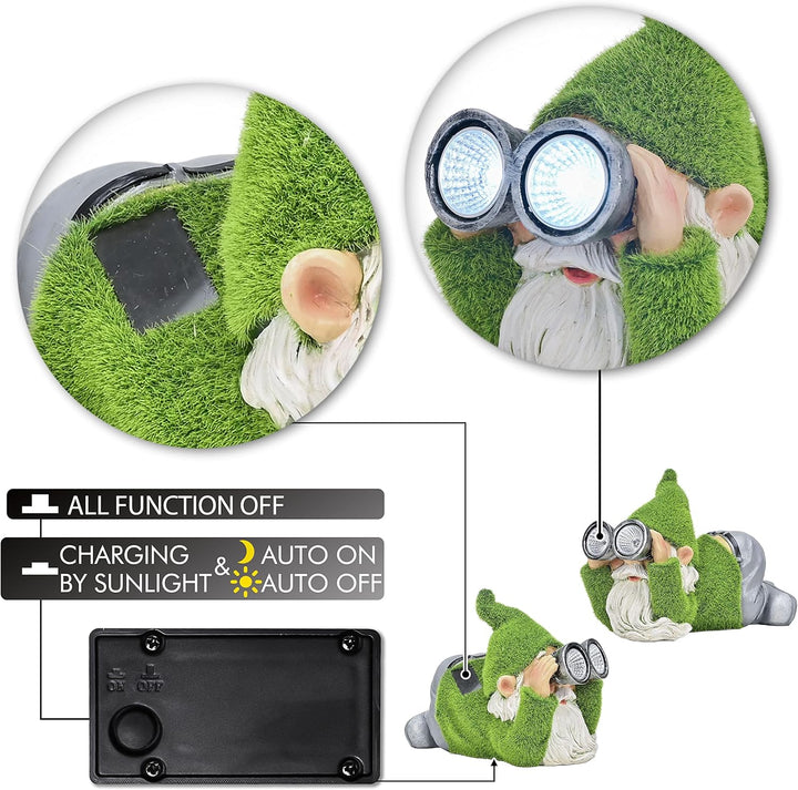 TERESA'S COLLECTIONS Lustig Gartenzwerge Gartendeko für Draussen Zwerge Figur mit Solarleuchte beflo