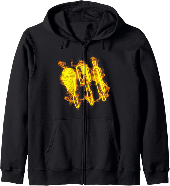 Feuer Schneebesen Und Nudelholz Flammen Backen Bäcker Kapuzenjacke