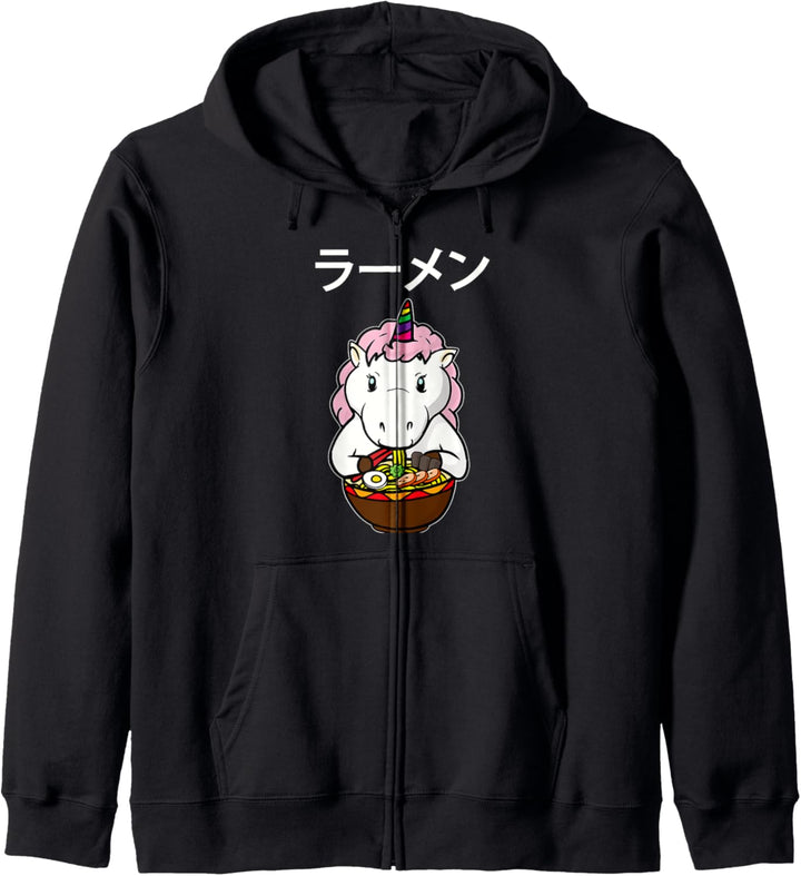 Japanische Kawaii Anime Baby Einhorn essen Ramen Nudelschale Kapuzenjacke