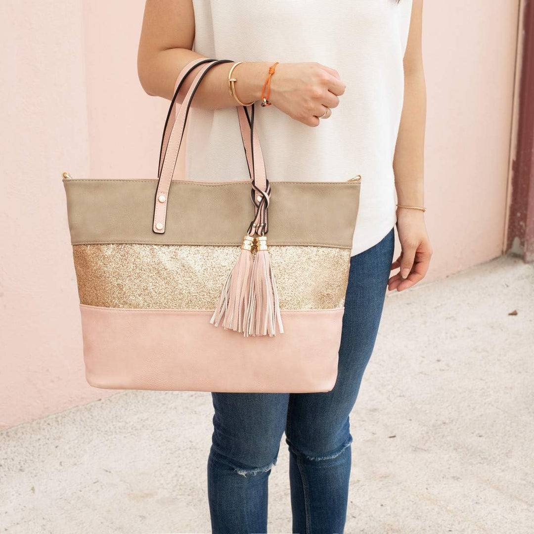 CRAZYCHIC - Damen Streifen Pailletten Handtasche - Tote Shopper Weiches PU Leder - Schultertasche Um