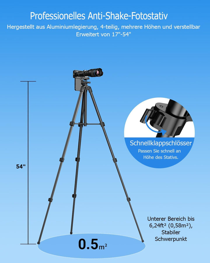 60X HD-Telefon-Teleobjektiv mit 110-cm-Stativ und Fernauslöser, Teleobjektiv für Mobiltelefone, funk