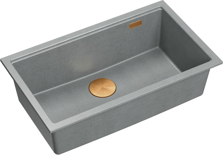 QUADRON Spüle Einbeckenspüle Granitspüle Küche | Grösse 70 x 37 x 23,5 cm Farbe: Grau & Kupfer | LOG