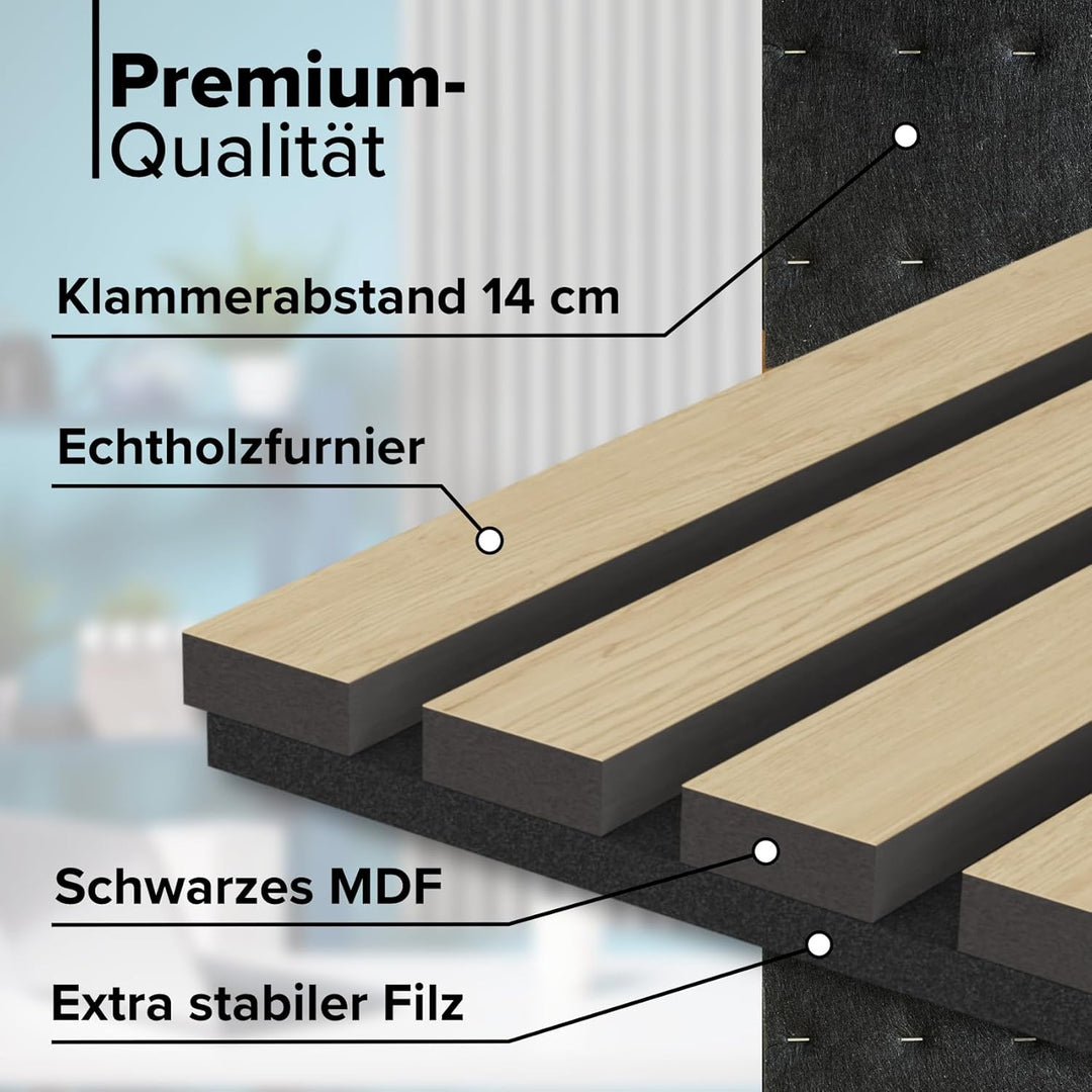 HEXIM Akustikpaneele 2 Stück 140x30cm Holz Grande - Wandpaneele Platten Lamellen Holzpaneele Echthol