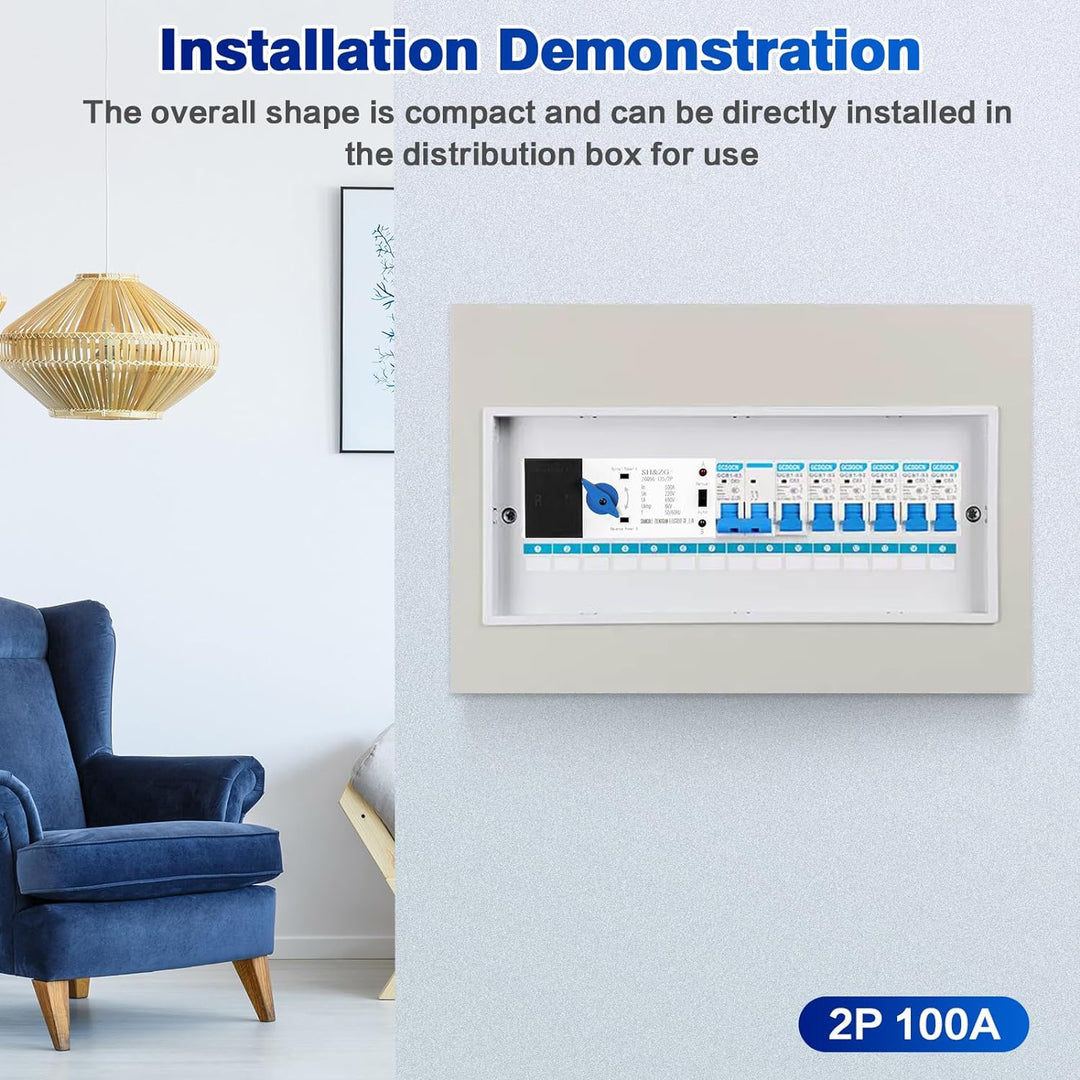 DEWIN Automatischer Transferschalter, 2P 100A 230V AC Transferschalter Dual Power Fast Switching Aut