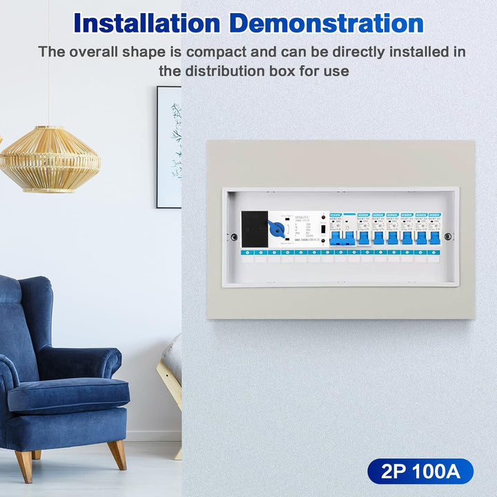 DEWIN Automatischer Transferschalter, 2P 100A 230V AC Transferschalter Dual Power Fast Switching Aut