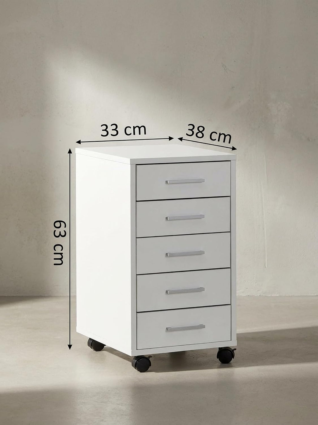 Schubladenschrank ITTER Holz: 5 Schubladen, Rollen, melaminharzbeschichtet - KADIMA DESIGN. Farbe: W