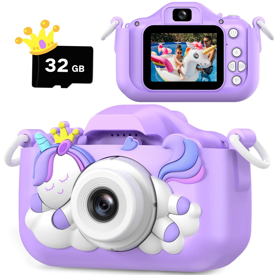 HOOMOON Dinosaurier Kamera für Kinder, Selfie-Kamera, Spielzeug, Mädchen, Jungen, SD-Karte 32 GB, HD