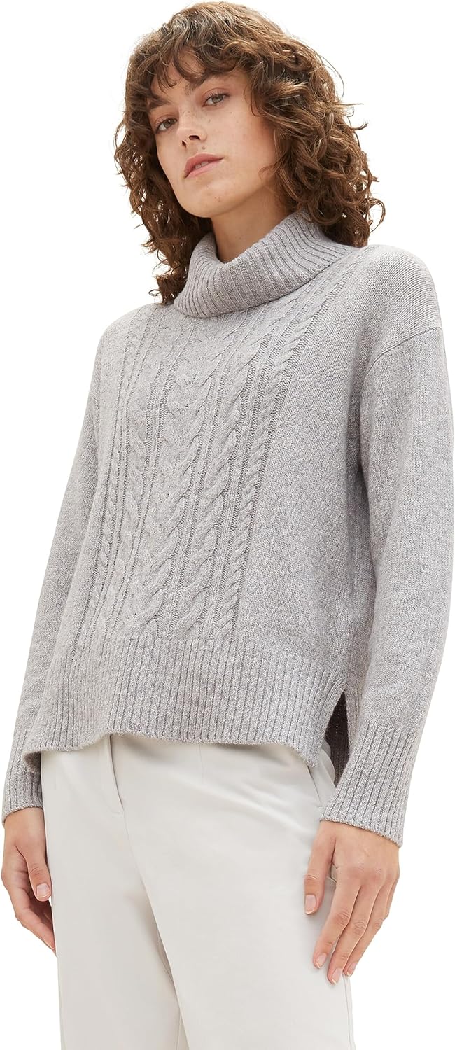 TOM TAILOR Damen 1041157 Pullover (1er Pack) 3XL 21373 - Medium Silver Grey Melange, 3XL 21373 - Med