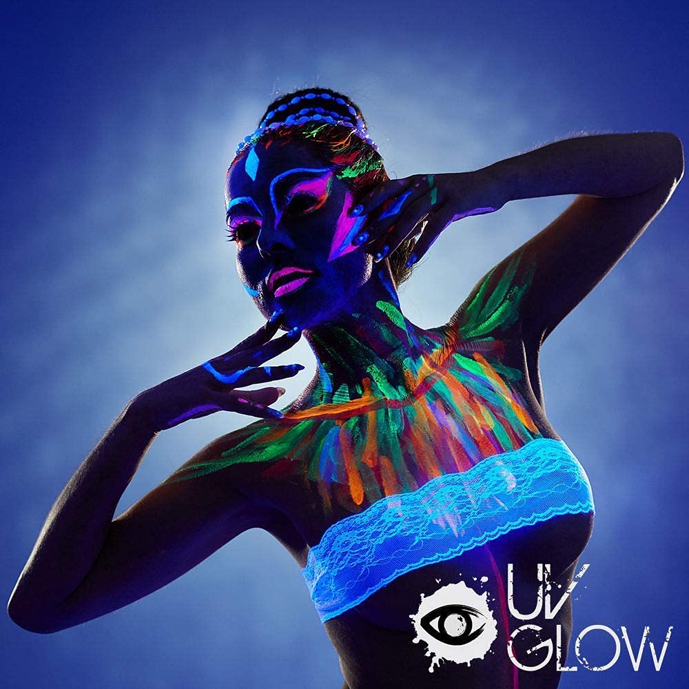 24 x 10ml UV-Bodypaint Körpermalfarben Schwarzlicht fluoreszierende Schminke Bodypainting Neon Farbe