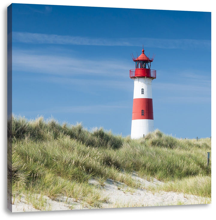 Leuchtturm hinter Dünen, Format: 70x70 auf Leinwand, XXL riesige Bilder fertig gerahmt mit Keilrahme
