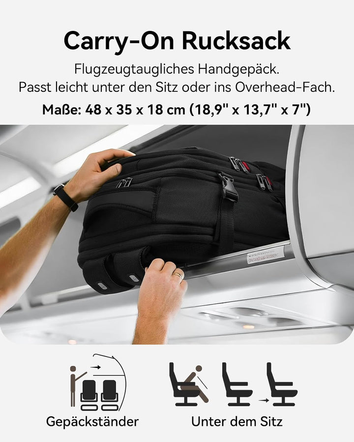 CROSSGEAR Reiserucksack 30–40L Erweiterbar Grosser Rucksack, TSA-freundliches, Handgepäck Auf Flügen