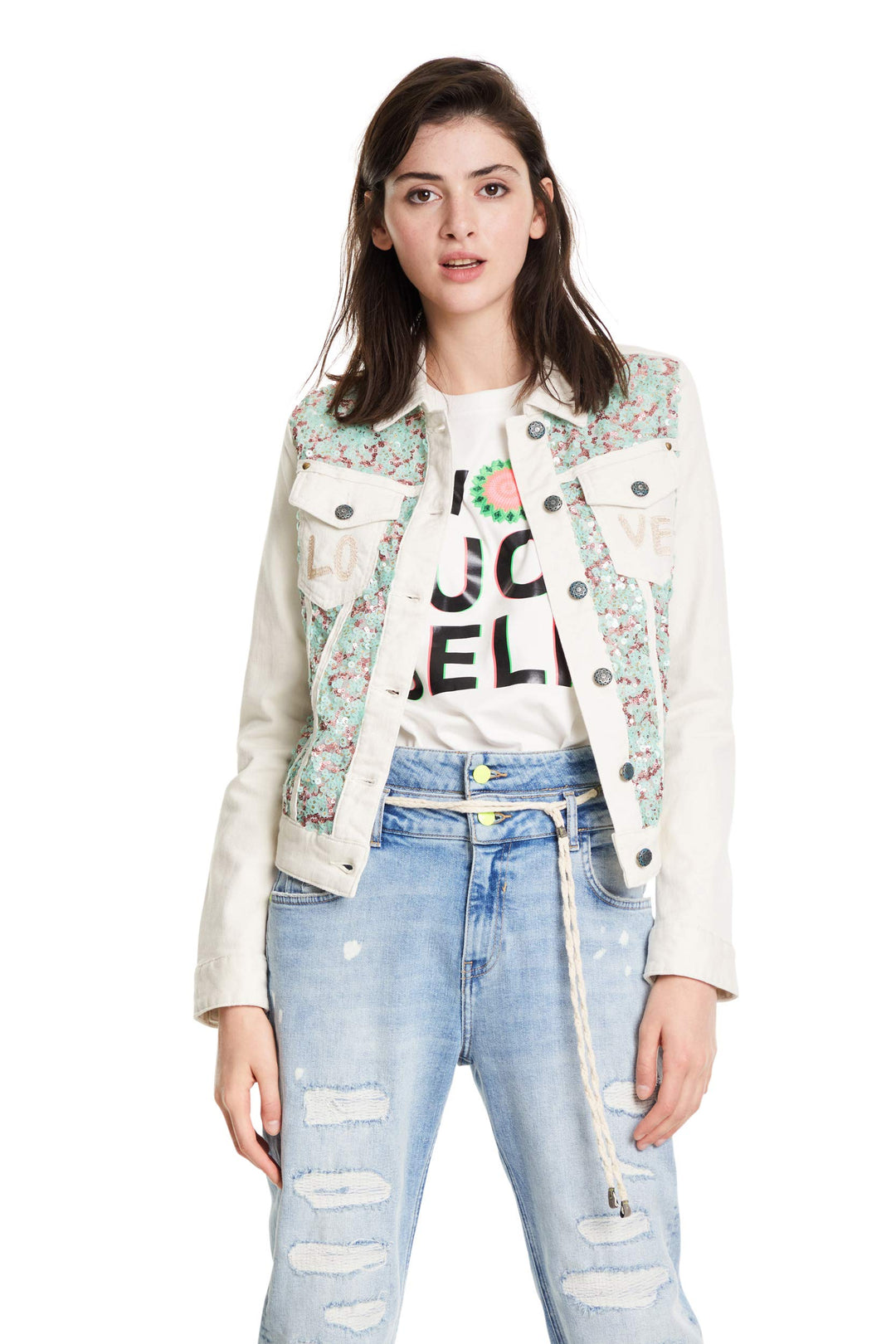 Desigual Damen 20swen071001 Jacken, Weiss, L EU