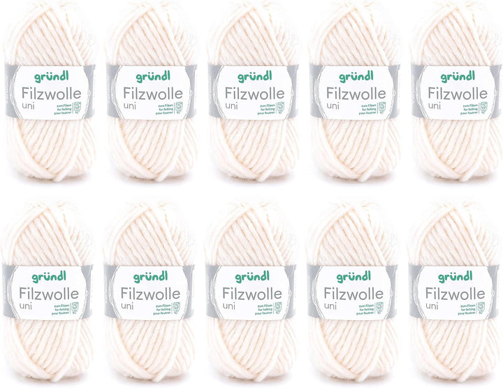 Gründl Filzwolle uni (Wolle zum Filzen, Stricken und Häkeln, Garn aus 100 % Schurwolle, 50 g / 50 m,