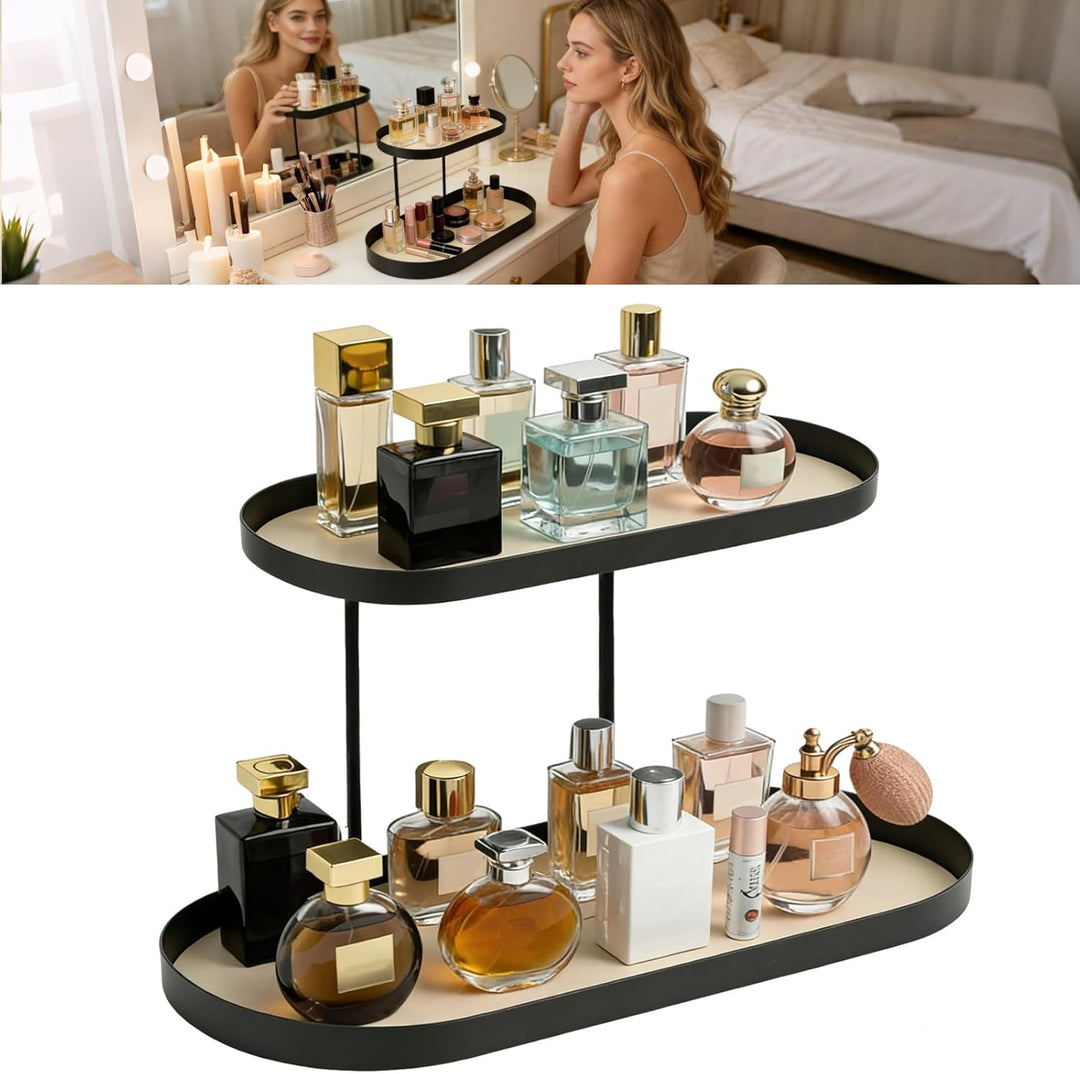 Parfüm Organizer 2-stöckig, Schminktisch Make Up Organizer, Elegantes Modernes Parfüm Regal aus Meta