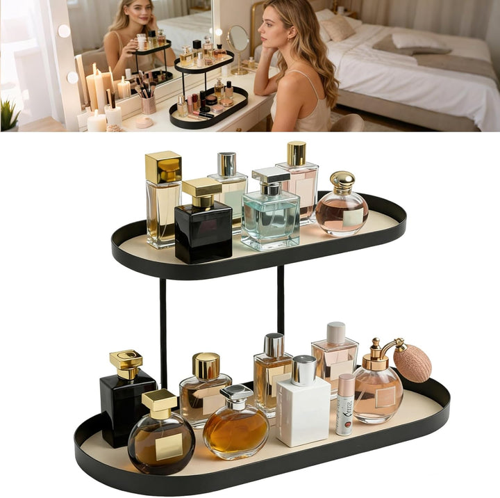 Parfüm Organizer 2-stöckig, Schminktisch Make Up Organizer, Elegantes Modernes Parfüm Regal aus Meta