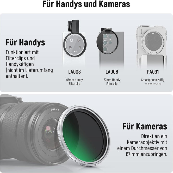 NEEWER 67mm variabler ND Filter Graufilter, einstellbarer ND2-32 (1-5 Stop), mehrfachvergütet HD Opt