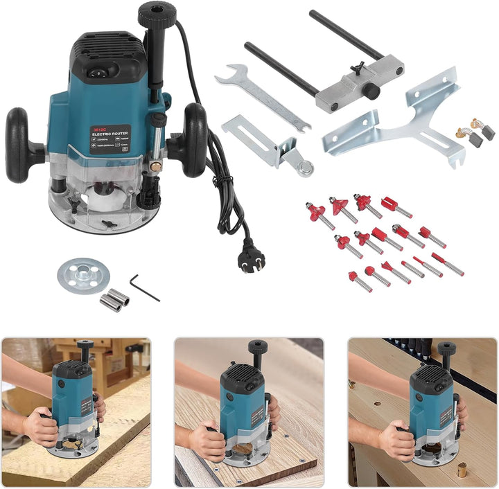 MINRS Oberfräse 2200W Holzfräse Elektrische, Oberfräse Trimmer Einhandfräse 6,35-12,7mm Durchmesser