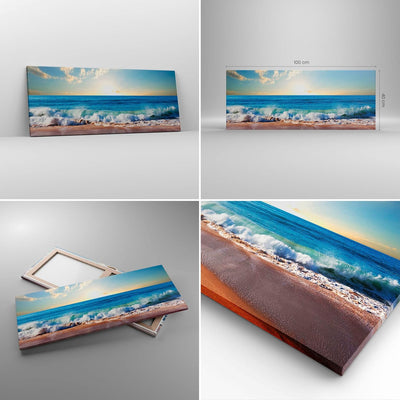 Panorama Bilder auf Leinwand 100x40cm Leinwandbild Meer Ufer Wasser Gross Wanddeko Bild Schlafzimmer