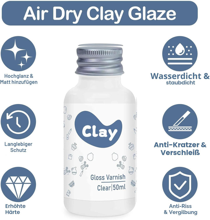 2 x 50 ml lufttrocknende Tonglasur-Set, glänzende/matte Oberfläche, Ton-Versiegelung, um Risse, Krat
