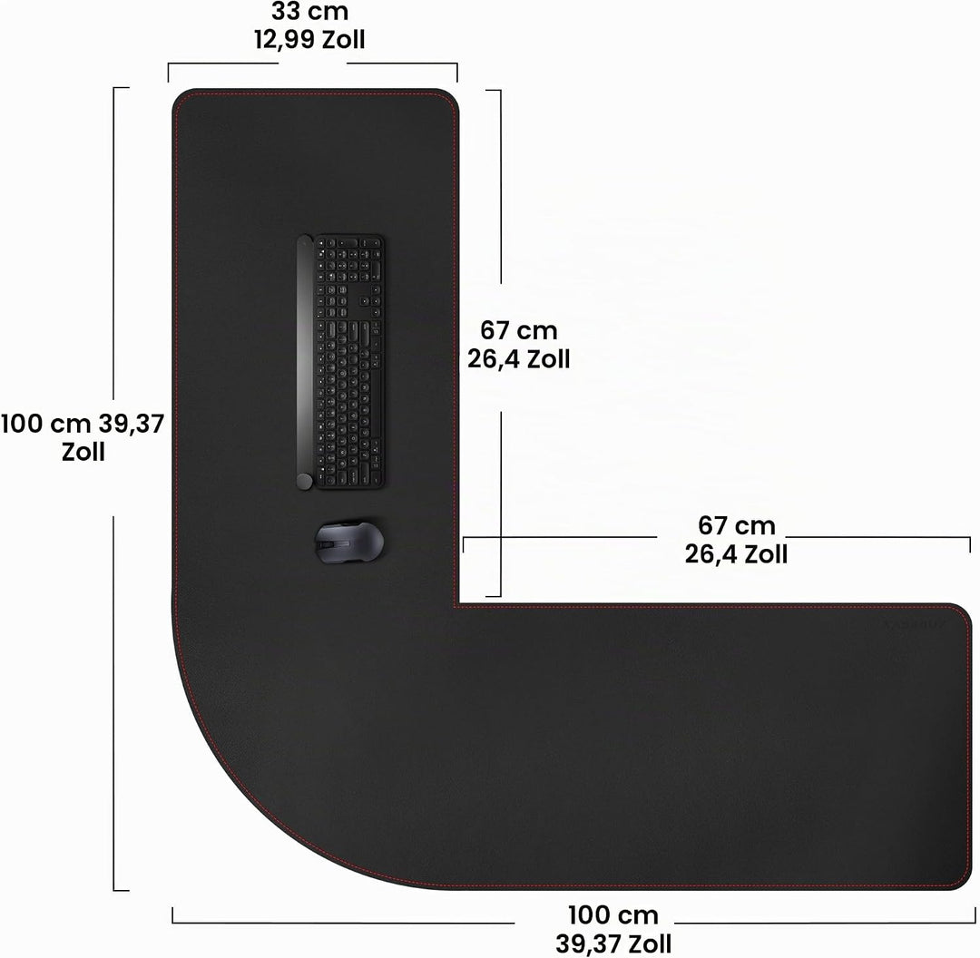 ZORESYN L förmiger Schreibtischunterlage 100 cm (L)x100 cm (L) x33 cm (B), Eck-Büro-schreibmatte PU