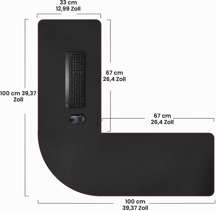 ZORESYN L förmiger Schreibtischunterlage 100 cm (L)x100 cm (L) x33 cm (B), Eck-Büro-schreibmatte PU