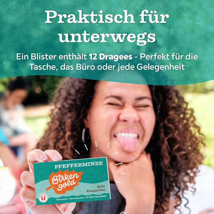 Birkengold Xylit Kaugummi Pfefferminze | 24 Stk. Blister | Zahnpflege-Kaugummi | zuckerfrei | hoher