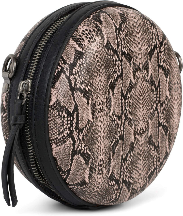 styleBREAKER Damen Runde Umhängetasche in Schlangenleder Optik mit Reissverschluss, Schultertasche,