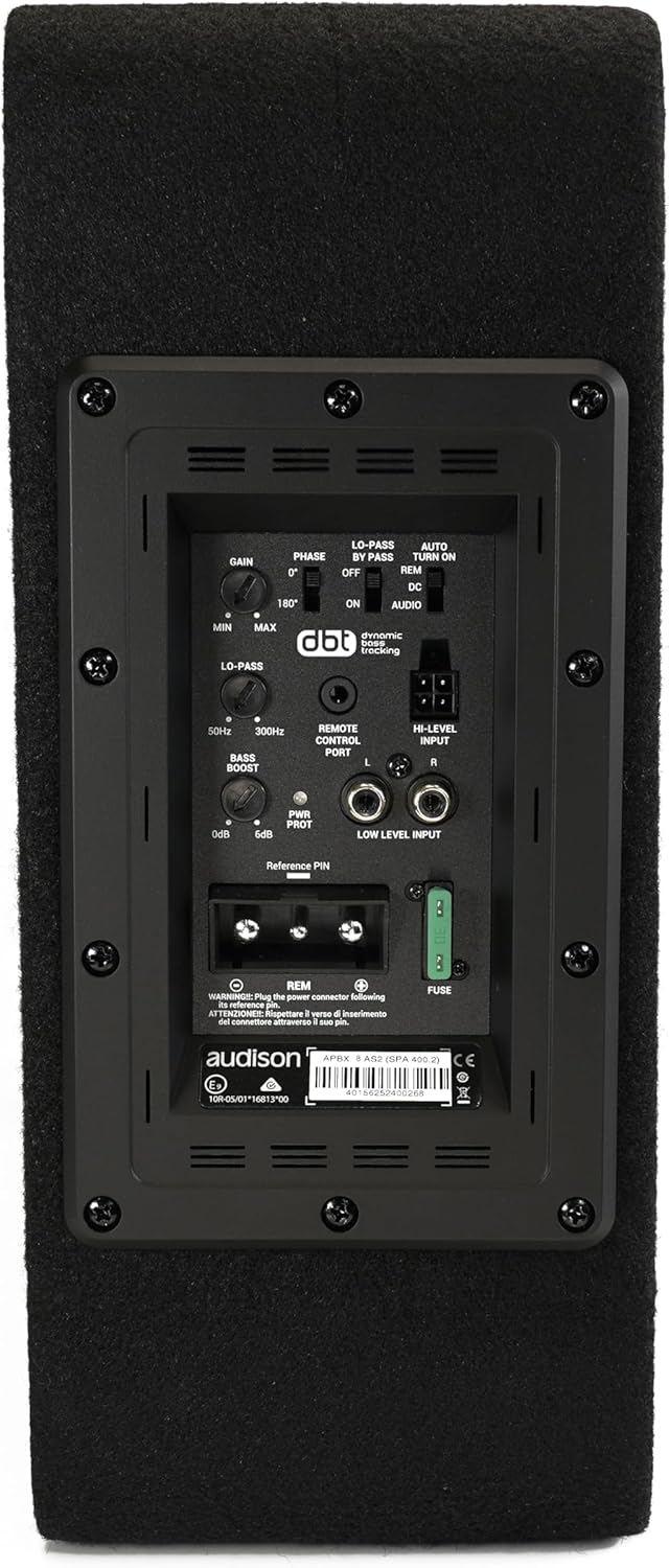 Audison APBX 8 AS2 – 200-mm Aktiv-Subwoofer in geschlossener Box, 500W Peak, integrierter Class-D-Ve