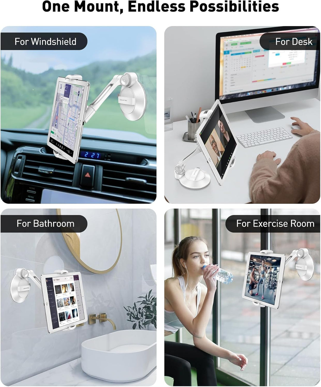AboveTEK Tablet & Handy Ständer mit Saugnapf – Faltbare 360° Halterung Auto für iPad/Smartphones (4–