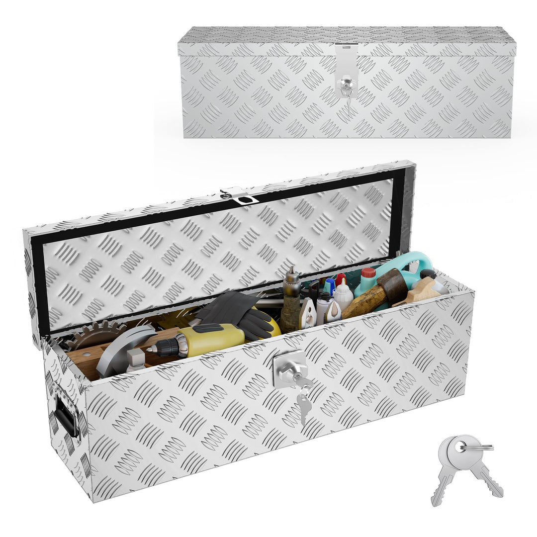 Aufbewahrungsbox Alubox 800x220x225 mm, Aluminium Werkzeugkiste mit Schloss und 2 Schlüsseln, Robust