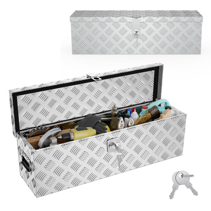 Aufbewahrungsbox Alubox 800x220x225 mm, Aluminium Werkzeugkiste mit Schloss und 2 Schlüsseln, Robust