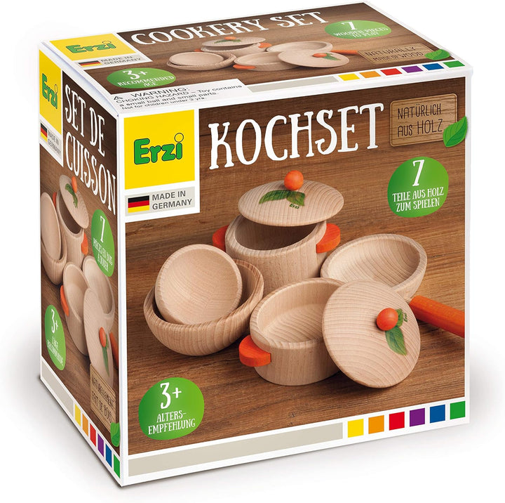 Erzi 10659 Kochset Natur aus Holz, Kinderküche, Kaufladenartikel für Kinder zzzz-s, zzzz-s