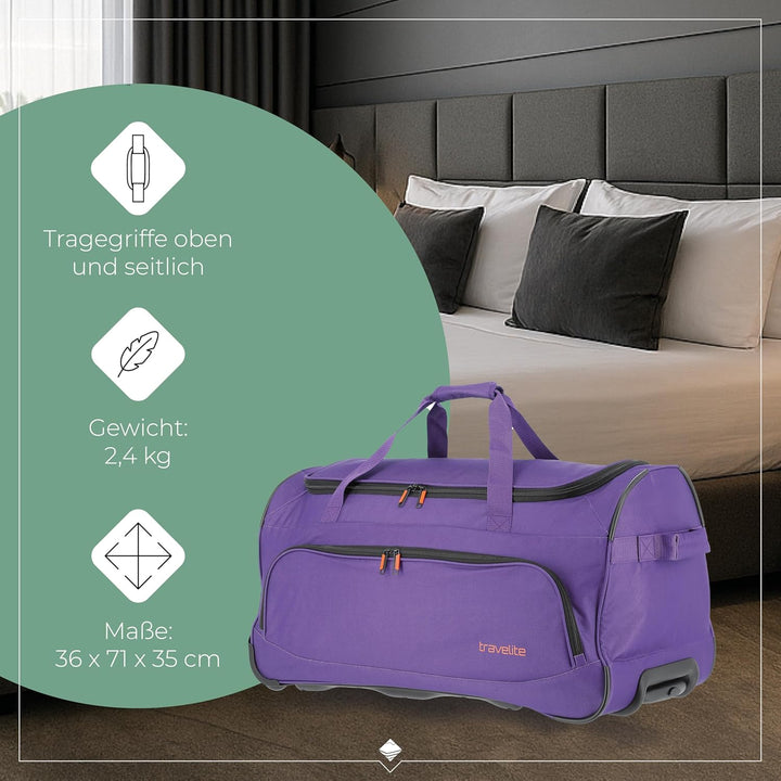 travelite 2-Rad Trolley Reisetasche Grösse L, Gepäck Serie BASICS FRESH: Weichgepäck Reisetasche mit