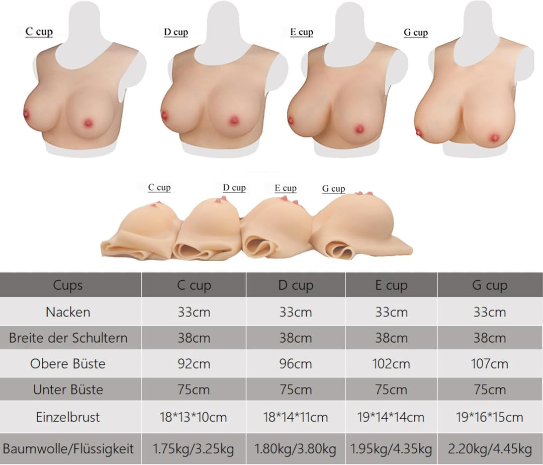 ALZRGORA Silikon Brüste Silikon Brustplatte Fake Brüste Künstliche C-G Cup für DragQueen Crossdresse