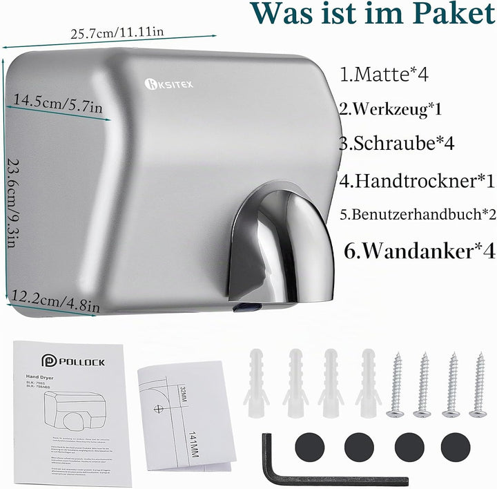 Handtrockner Kommerziell, Schneller Elektrischer Händetrockner wandmontiert, 2300W, Automatischer Se