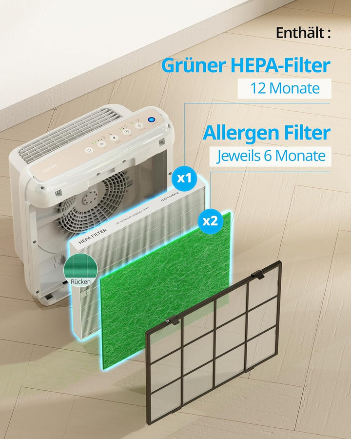 COWAY Luftreiniger Airmega Mighty AP-1512HH & 200M Ersatzfilter-Set für Allergiker, enthält 2 Allerg