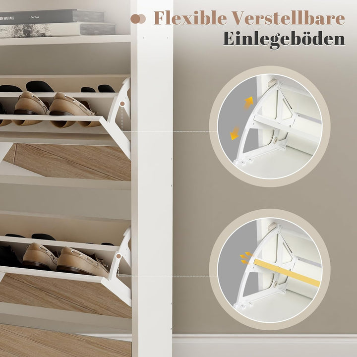 Spiegelschuhschrank mit 3 Klappfächern, Schmales Schuhaufbewahrungs-Schrank mit Spiegeltür, Freisteh