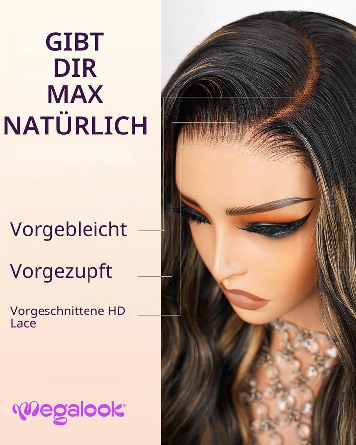 MEGALOOK Balayage Glueless Wigs Perücke 5x6 Pre Cut Lace Front Wig 20 Inch | Ready to Go Glueless Wi